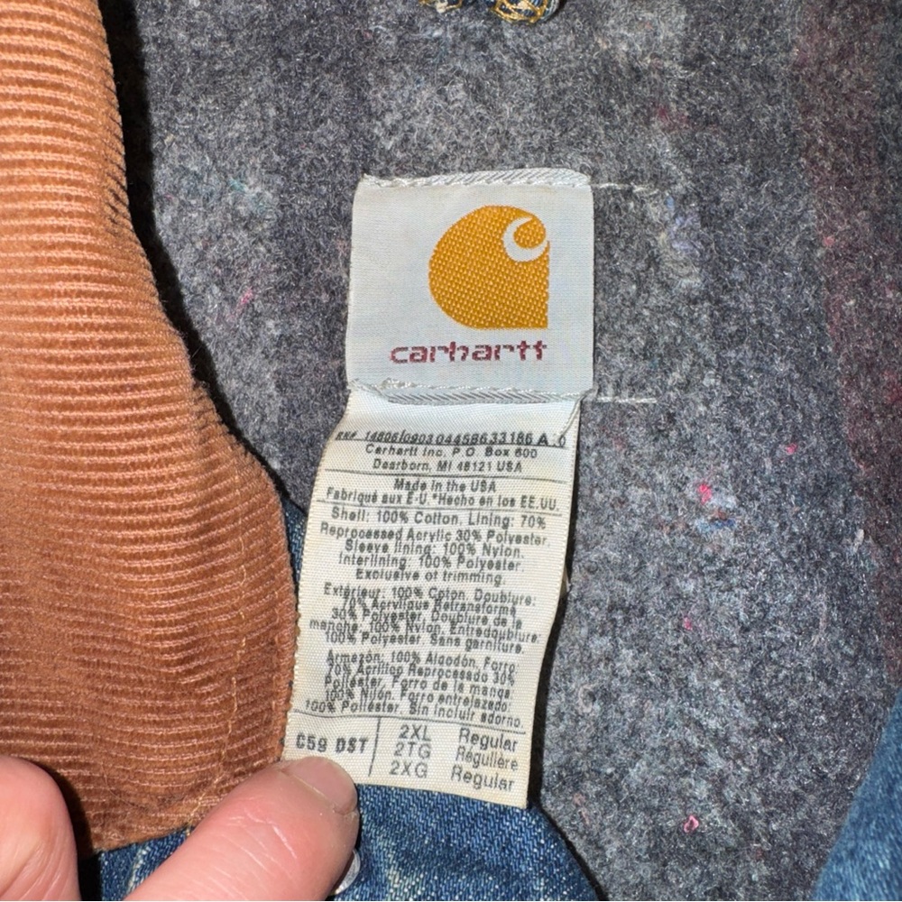 Vtg 90s Carhartt C59 DST Denim Blanket Lined Chore Coat 2XL USA Jacket - Picture 2 of 10